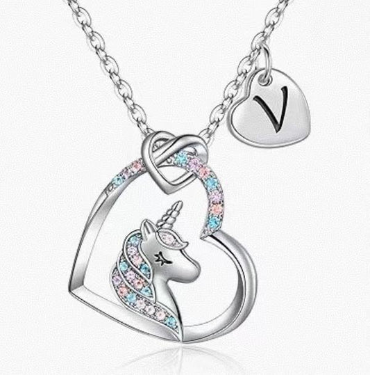 Custom Unicorn Jewelry, Personalized Kids Gifts, Singapore Children's Day, Heart-shaped Pendant, Multicolor Crystals, Zircon Sparkle, Magic Unicorn Necklace, Kids Fashion Accessories Easter Basket Stuffers for Teens Little Girls