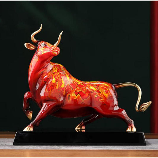Pioneering Cow Brass Lacquered Cow Ornaments Lacquered Crafts Living Room Office Decoration Opening Gift Brass Animal Sculpture Desktop Decoration Ornaments Handicraft Traditional Craft Collection Zodiac Cow Ornaments Office Creative Accessories