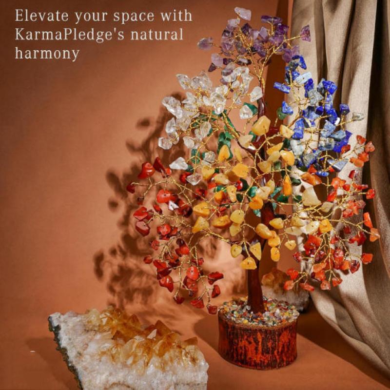 Crystal Tree of Life 7 Chakra Healing Crystal Trees for Home Decor, Office Desk Decor, Living Room Decor, Handmade Bonsai Trees for Positive Energy, Money, Good Luck Birthday Gifts for Women, Mom