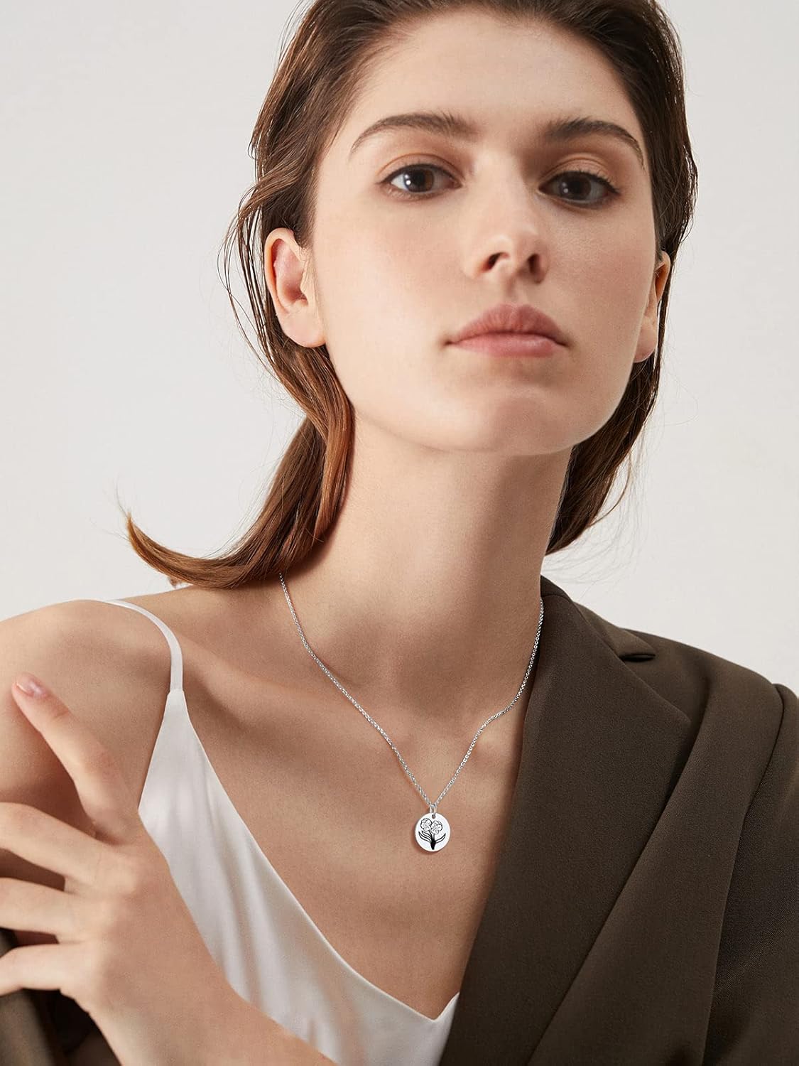 Necklaces for Women with Birthstone Stainless Steel/Gold Plated/Sterling Silver Jan. to Dec. Guardian Month Floral Pendant Custom Engraved Dainty Jewelry + Gift Box