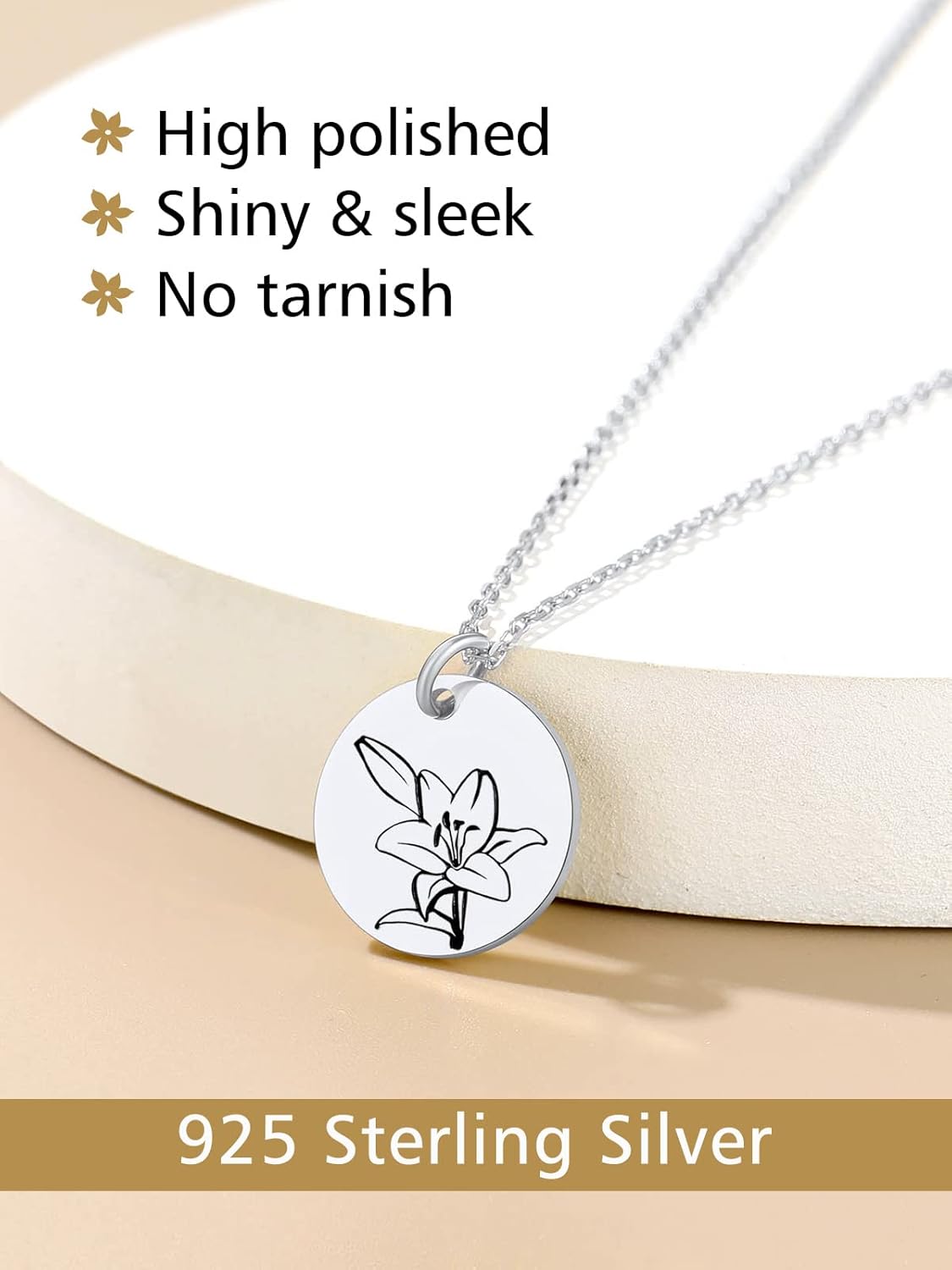 Necklaces for Women with Birthstone Stainless Steel/Gold Plated/Sterling Silver Jan. to Dec. Guardian Month Floral Pendant Custom Engraved Dainty Jewelry + Gift Box