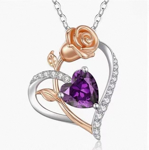 Heart and Rose Pendant Necklace-925 Sterling Silver Jewelry，Adjustable Chain，Give for her in Valentine's Day Gifts ，Mother's Day Presents ，National Day Singapore Jewelry and Birthday Day Gift， Adjustable Chai