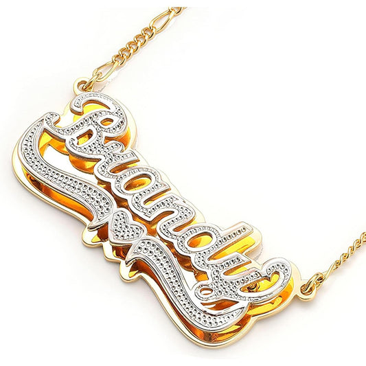 Two Tone Customized Name Necklace Personalized 18K Gold Plate Double Plated Heart Made Letter Nameplate Pendant Necklace Valentine's Jewelry Gifts for Women Men