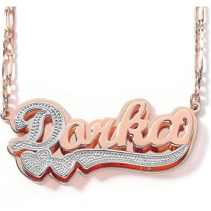 Two Tone Customized Name Necklace Personalized 18K Gold Plate Double Plated Heart Made Letter Nameplate Pendant Necklace Valentine's Jewelry Gifts for Women Men