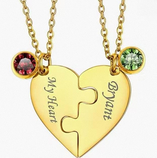Women Girls Stainless Steel Personalized Family/Sibling/Friendship Jewelry Set Custom Best Friend Name Engrave Heart Puzzle Matching Pendant Necklaces