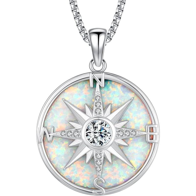 Compass Necklace for Women Men 925 Sterling Silver Pendant Urn Necklaces for Ashes Picture Locket Necklace Anchor Necklace Viking Necklace Crystals CZ Moonstone Abalone Shell Turquoise Compass Jewelry