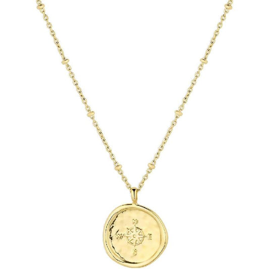 Compass Coin Pendant Necklace 3/4 inch - 18k Gold or Silver Plated - Adjustable 17-19 inch Chain - Spring Ring Closure - Long-Lasting