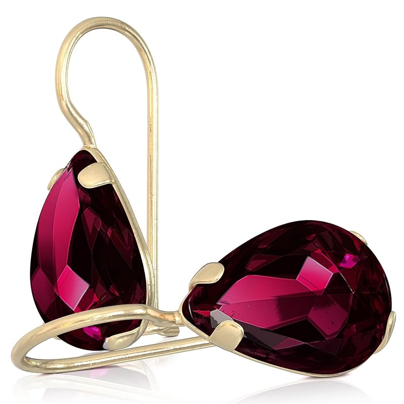 14K Solid Gold Earrings - Ruby Earrings for Women - 14K Gold Earrings for Women - July Birthstone Earrings - Teardrop Earrings for Women - Gold Dangle Earrings - Small Dainty Earrings