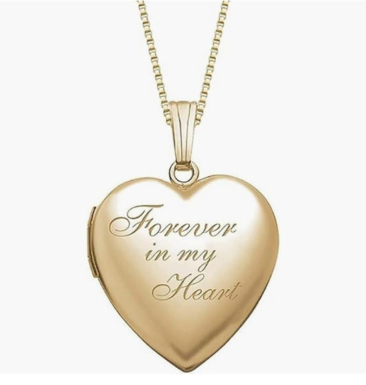 Forever In My Heart Locket Necklace for Women That Hold Pictures in Sterling Silver or Yellow Gold.
