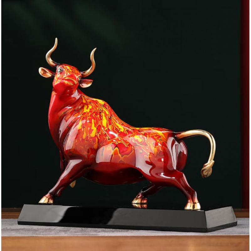 Pioneering Cow Brass Lacquered Cow Ornaments Lacquered Crafts Living Room Office Decoration Opening Gift Brass Animal Sculpture Desktop Decoration Ornaments Handicraft Traditional Craft Collection Zodiac Cow Ornaments Office Creative Accessories