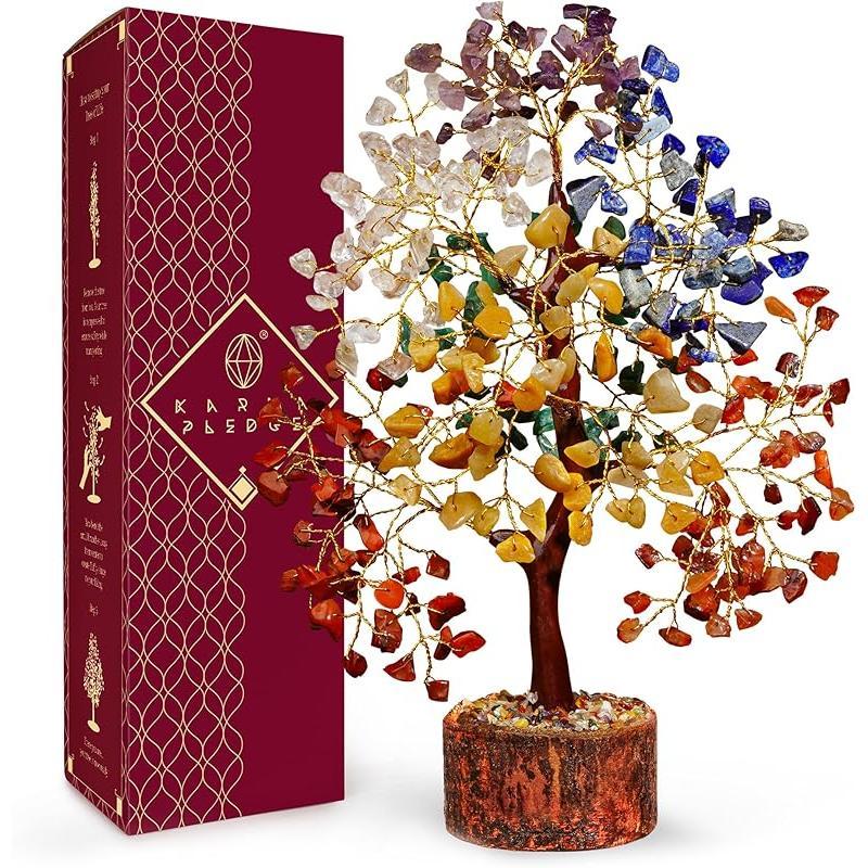 Crystal Tree of Life 7 Chakra Healing Crystal Trees for Home Decor, Office Desk Decor, Living Room Decor, Handmade Bonsai Trees for Positive Energy, Money, Good Luck Birthday Gifts for Women, Mom