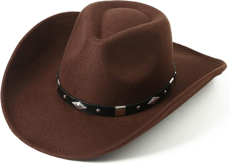 Women Men Classic Felt Wide Brim Western Cowboy Cowgirl Hat with Belt Buckle