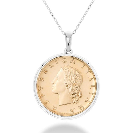 925 sterling silver 20 lira medal commemorative coin chain pendant necklace for women 18 inches