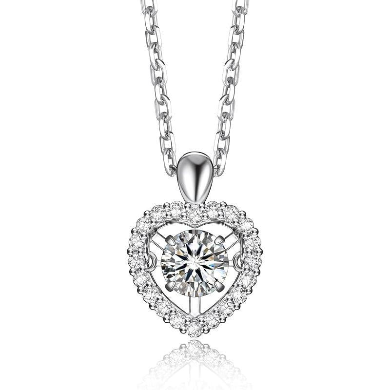 Heart Necklace for Women, Sparkling Gift for Her, 1Carat Moissanite Heart Pendent for Her, 925 Sterling Silver Dance Necklace for Anniversary Christmas Valentines