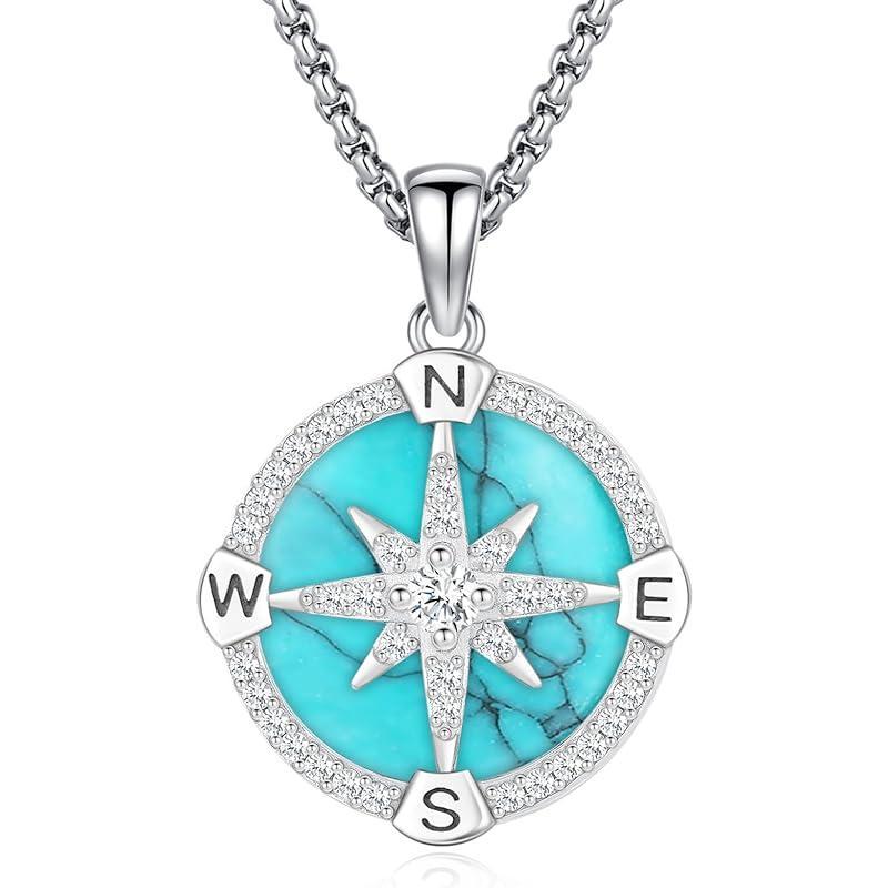 Compass Necklace for Women Men 925 Sterling Silver Pendant Urn Necklaces for Ashes Picture Locket Necklace Anchor Necklace Viking Necklace Crystals CZ Moonstone Abalone Shell Turquoise Compass Jewelry