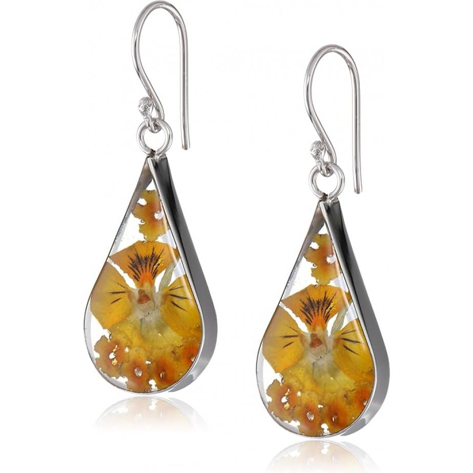 Sterling Silver Pressed Flower Teardrop Earrings