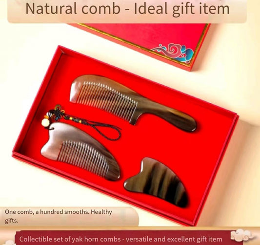 Cow horn comb 520 for girlfriend Valentine's Day gift girls birthday gift female exquisite senior sense cow horn natural comb hairpin set [heartfelt gift box] wedding companion gift anniversary gift