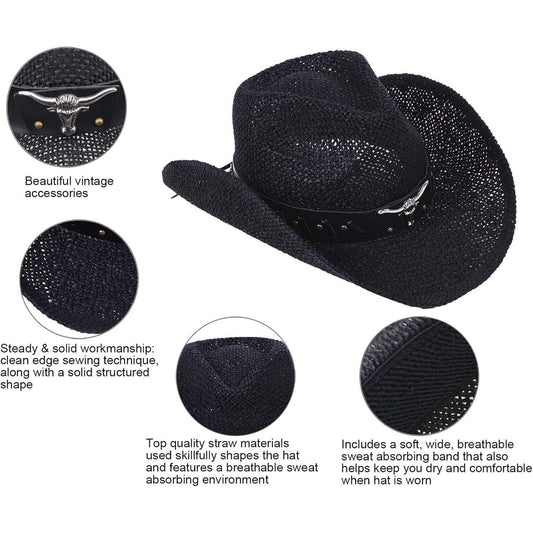 Festival anniversary woven straw cowboy hat, with the same hat band for men and women.