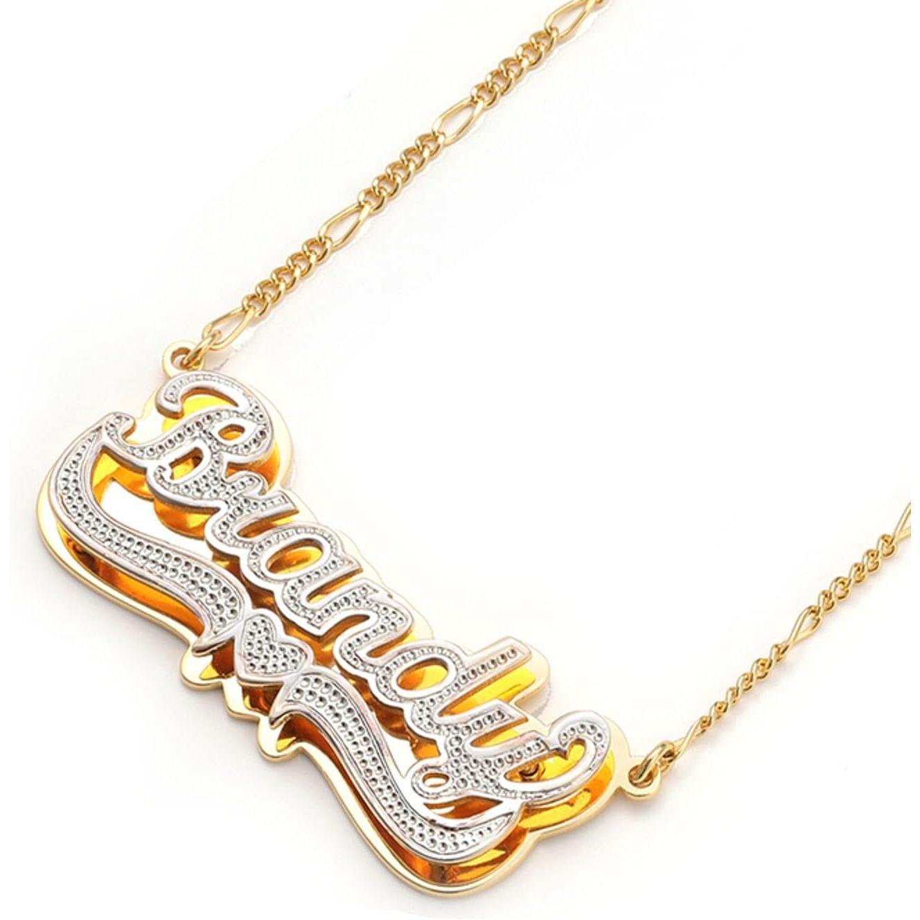 Two Tone Customized Name Necklace Personalized 18K Gold Plate Double Plated Heart Made Letter Nameplate Pendant Necklace Valentine's Jewelry Gifts for Women Men