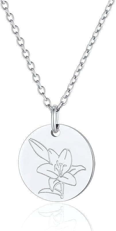 Necklaces for Women with Birthstone Stainless Steel/Gold Plated/Sterling Silver Jan. to Dec. Guardian Month Floral Pendant Custom Engraved Dainty Jewelry + Gift Box