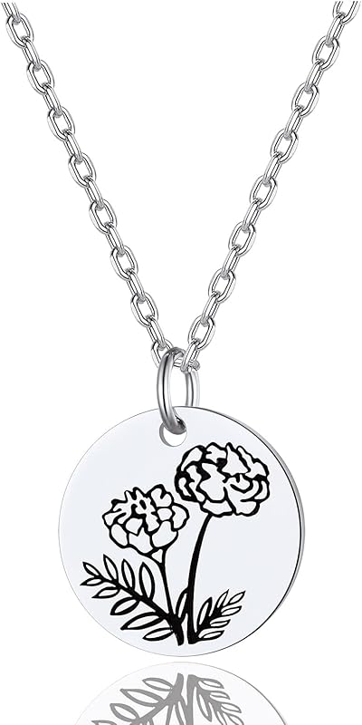 Necklaces for Women with Birthstone Stainless Steel/Gold Plated/Sterling Silver Jan. to Dec. Guardian Month Floral Pendant Custom Engraved Dainty Jewelry + Gift Box