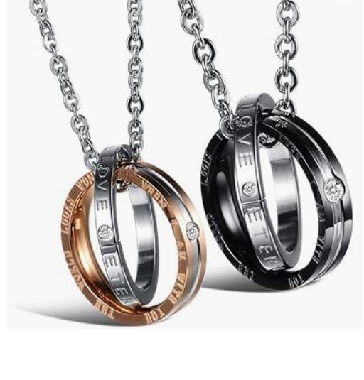 Entwined Hearts Couples' Necklace,Set 925 Sterling Silver Interlocking Necklaces, National Day Tropical Wearable Accesso,Romantic Gift Idea Customizable Couples' Necklace