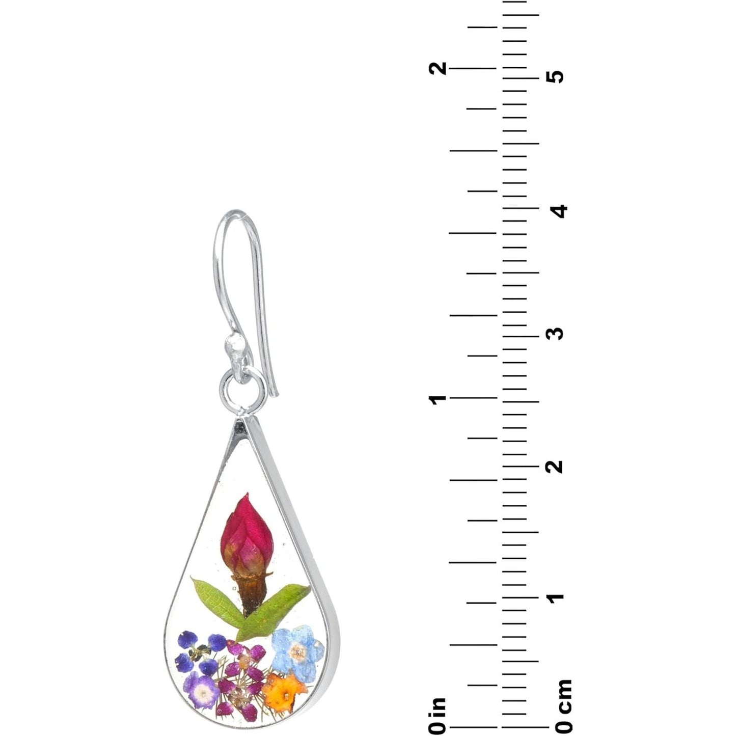 Sterling Silver Pressed Flower Teardrop Earrings