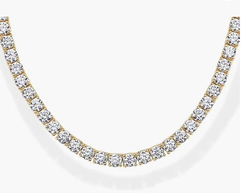 14K Gold Plated 3mm Simulated Diamond Tennis Necklace for Women | Tennis Chain | Chunky Long Gold Necklace for Women| Sizes 15" and 18"