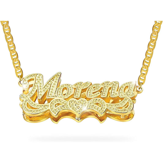 Double Plated Name Necklace Personalized Custom Nameplate Pendant Necklace Personalized Name Jewelry for Women Men Birthday Gifts