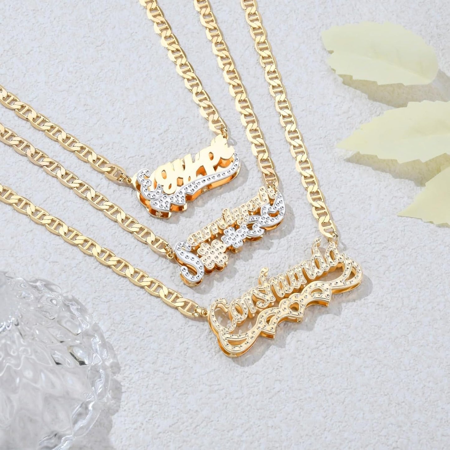 Double Plated Name Necklace Personalized Custom Nameplate Pendant Necklace Personalized Name Jewelry for Women Men Birthday Gifts