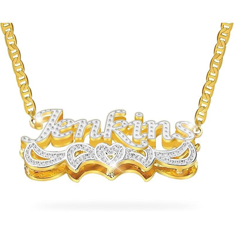Double Plated Name Necklace Personalized Custom Nameplate Pendant Necklace Personalized Name Jewelry for Women Men Birthday Gifts