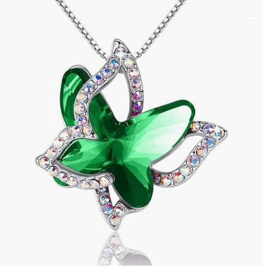 Butterfly Birthstone Crystal Necklace - Silver Tone Strap 45.72 cm + 5.08 cm Chain - Necklace Mother's Day Anniversary Birthday Christmas - Gifts for women girls daughters