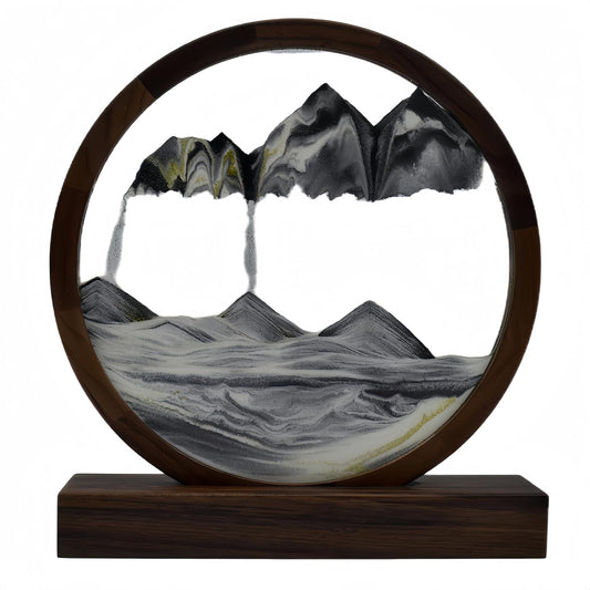 Hand Made Walnut Moving Sand Art, 360 °   Rotating Hourglass Glaciers Sandscape, Relaxing Desk Toys for Adults, Home Office Work Decor