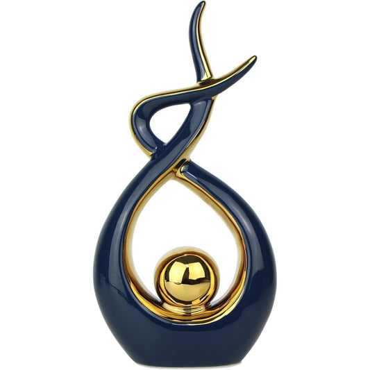 Home Decor Modern Abstract Art Ceramic Statue table decorations for dining room Living room office Centerpiece (blue and gold, large)