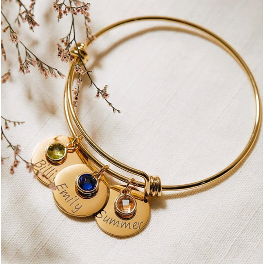 Personalized Birthstone Bracelet Custom Engraved Name Charm, Friendship Jewelry for Bridesmaid, Mom Mother's Day Gift, Best Gift for Grandma, Matching Bracelets for Women