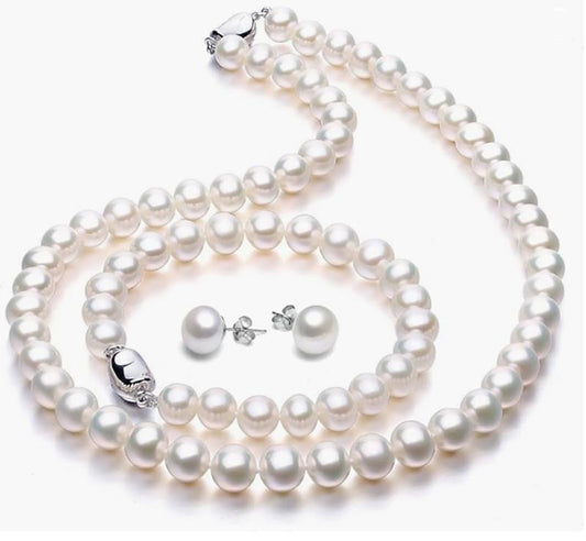 Pearl necklace set includes amazing bracelets and earrings for ladies' jewelry