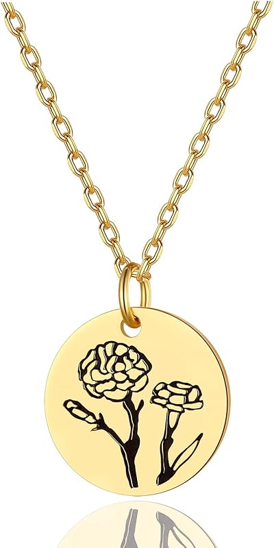 Necklaces for Women with Birthstone Stainless Steel/Gold Plated/Sterling Silver Jan. to Dec. Guardian Month Floral Pendant Custom Engraved Dainty Jewelry + Gift Box