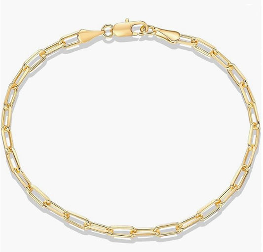Gold plated paper clip/curl/figaro chain ladies adjustable bracelet