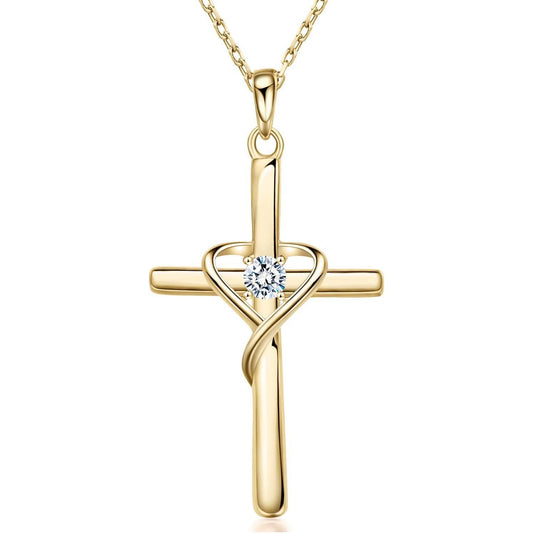 925 Sterling Silver Cross Necklace for Women Men 5A CZ Birthstone Necklaces 14K Gold Plated or Rose Gold Necklace for Easter or Mother's Day