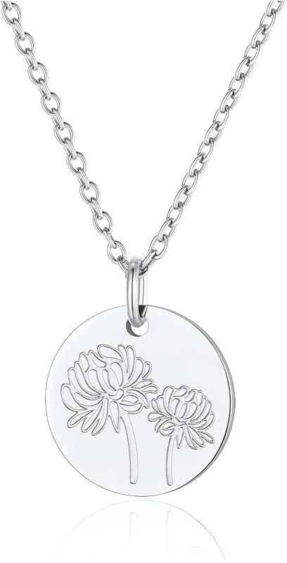 Necklaces for Women with Birthstone Stainless Steel/Gold Plated/Sterling Silver Jan. to Dec. Guardian Month Floral Pendant Custom Engraved Dainty Jewelry + Gift Box