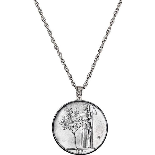 American Commemorative Coin Italian Commemorative Coin Pendant Necklace-Collectors from Italy use silver stone chain and lobster claw buckle-Women made of all-steel
