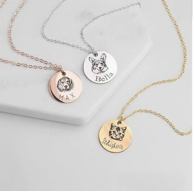 Adorable Singapore Custom Pet Portrait Disc Necklace Personalized Pet Portrait Necklace – Custom Jewelry Gift for Dog or Cat Lovers Unique Holiday Gifts for Her