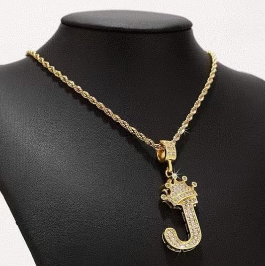 A-Z Letters Necklace Crown Necklace for Men Women 18K Gold Plated Letters Pendants with 23'' Chain Hip Hop Alphabet Name Jewelry Mom Gifts