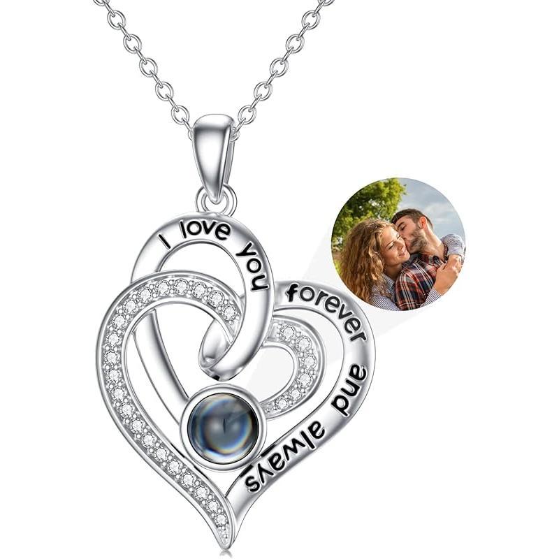 925 Sterling Silver I Love You 100 Languages Necklace I Love You Forever Infinity Heart Mom Sunflower Projection Pendant Necklace for Women Mother's Day Gift
