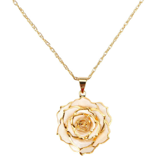 Rose Gold Dipped Necklace Gifts for Women, 24K Gold Rose Pendant Necklace Jewelry Mothers Day Anniversaries Birthday Christmas Special Occasions Gifts for Her Mom Wife Girlfriend