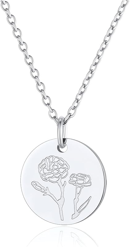 Necklaces for Women with Birthstone Stainless Steel/Gold Plated/Sterling Silver Jan. to Dec. Guardian Month Floral Pendant Custom Engraved Dainty Jewelry + Gift Box