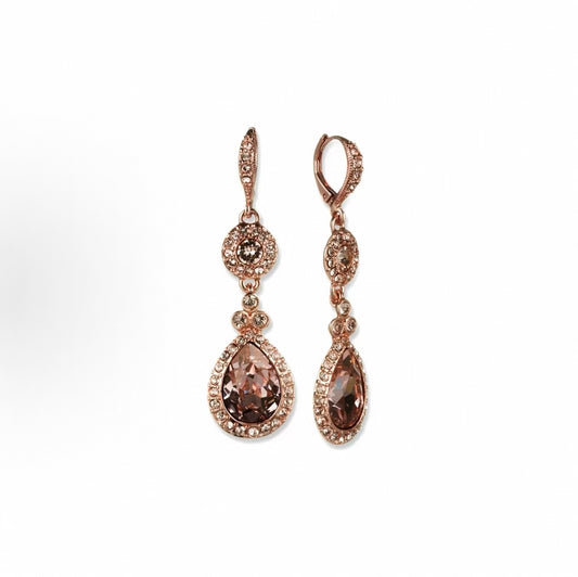 Retro rose gold earrings waltz drop-shaped round crystal earrings female niche exquisite crystal earrings