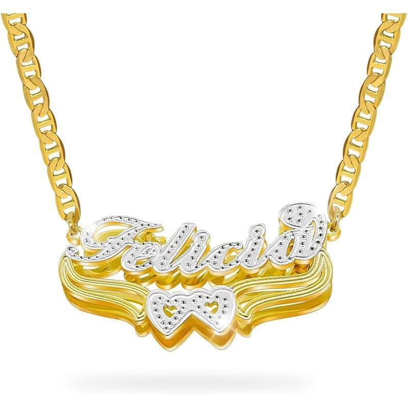 Double Plated Name Necklace Personalized Custom Nameplate Pendant Necklace Personalized Name Jewelry for Women Men Birthday Gifts