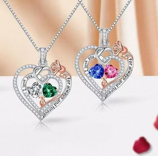 925 Sterling Silver Romantic Loyalty Dual Heart Gemstone Pendant Necklace，Festive Gift，Fashion Accessory，Perfect Gift for Her –  for Your Girlfriend, Wife, or Mother