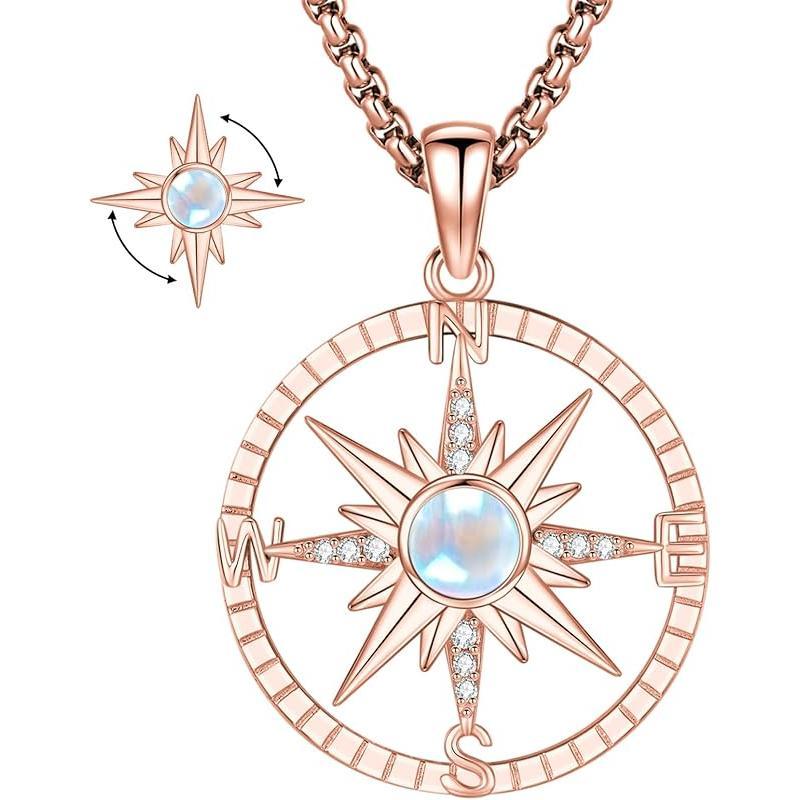 Compass Necklace for Women Men 925 Sterling Silver Pendant Urn Necklaces for Ashes Picture Locket Necklace Anchor Necklace Viking Necklace Crystals CZ Moonstone Abalone Shell Turquoise Compass Jewelry